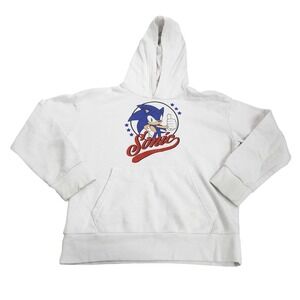 Old Navy Hoodie Youth L 10-12 White Sonic Graphic Pullover Fleece Sweatshirt